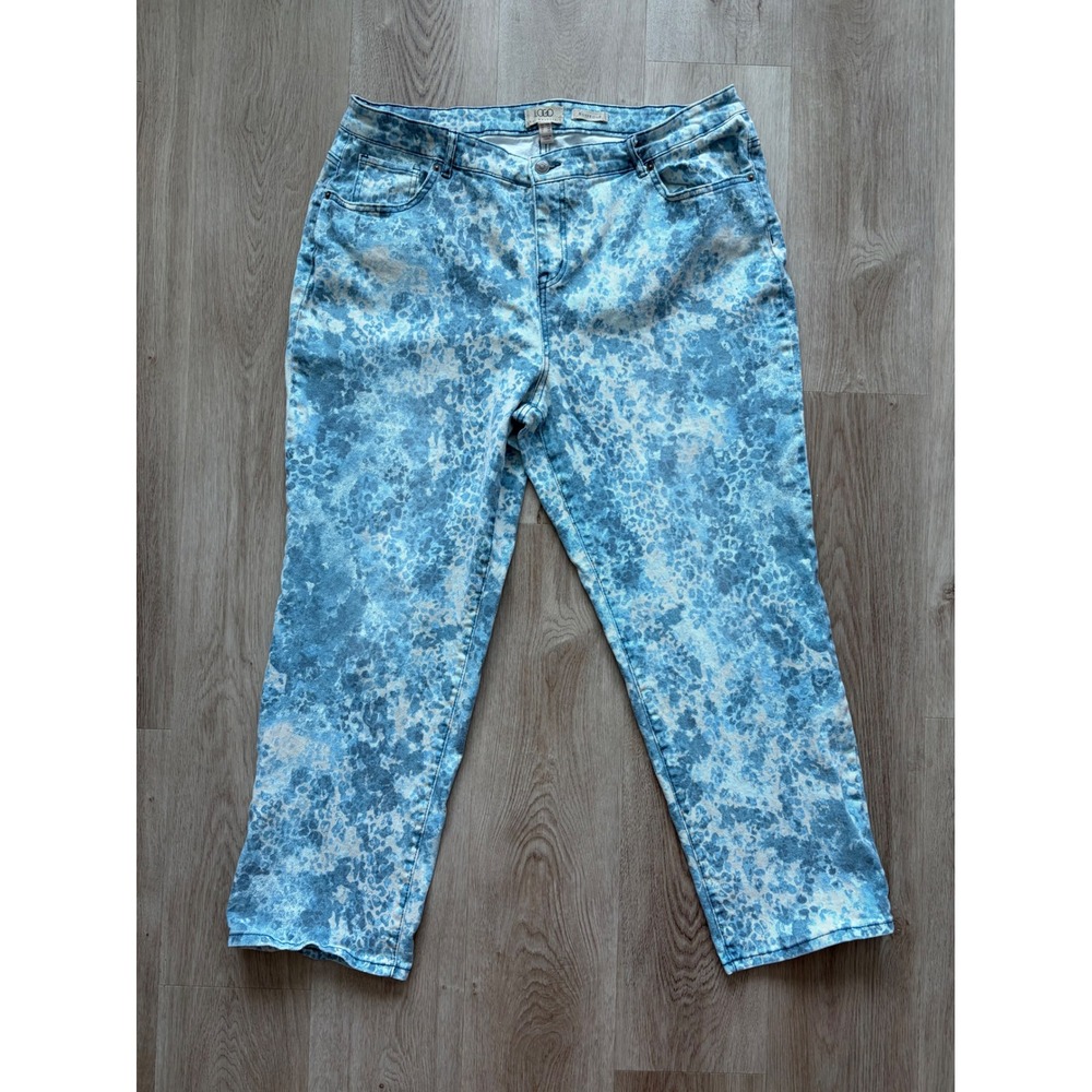 LOGO Lori Goldstein Womens Blue Leopard Print Boyfriend Jeans Stretch Denim 18W